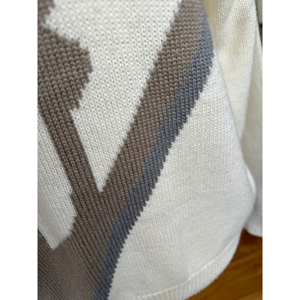 Vintage Sweater, 80s Abstract Koret, Tan Gray Print, Neutral Wool Blend, Women L - Picture 4 of 5